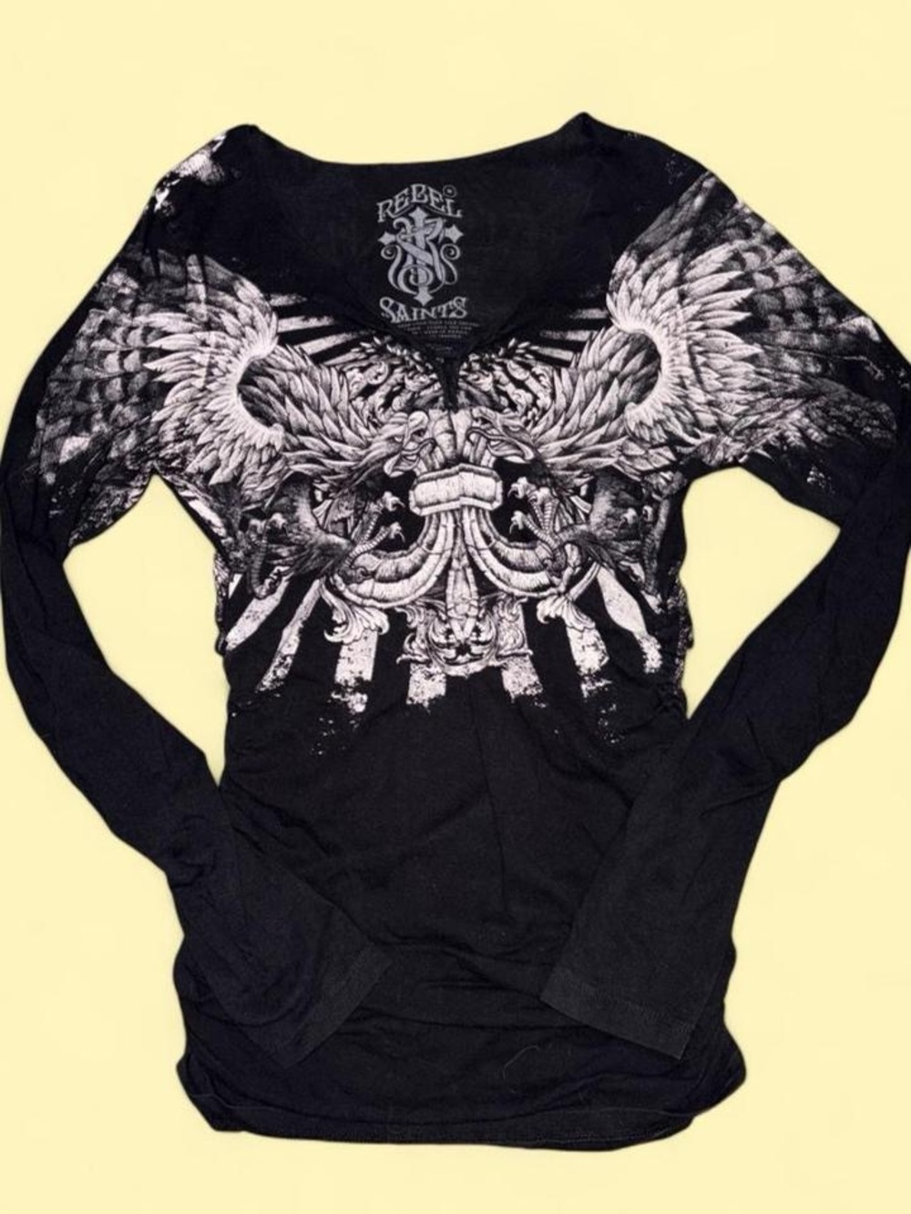 Rebel Saints Women's Black Graphic Long Sleeve Tee